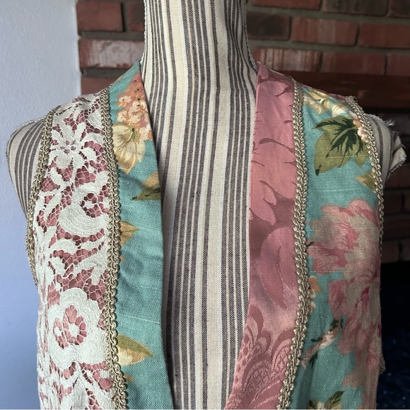 VTG Rag Retro Mixed Media Floral Print Open Vest OS - Picture 3 of 10